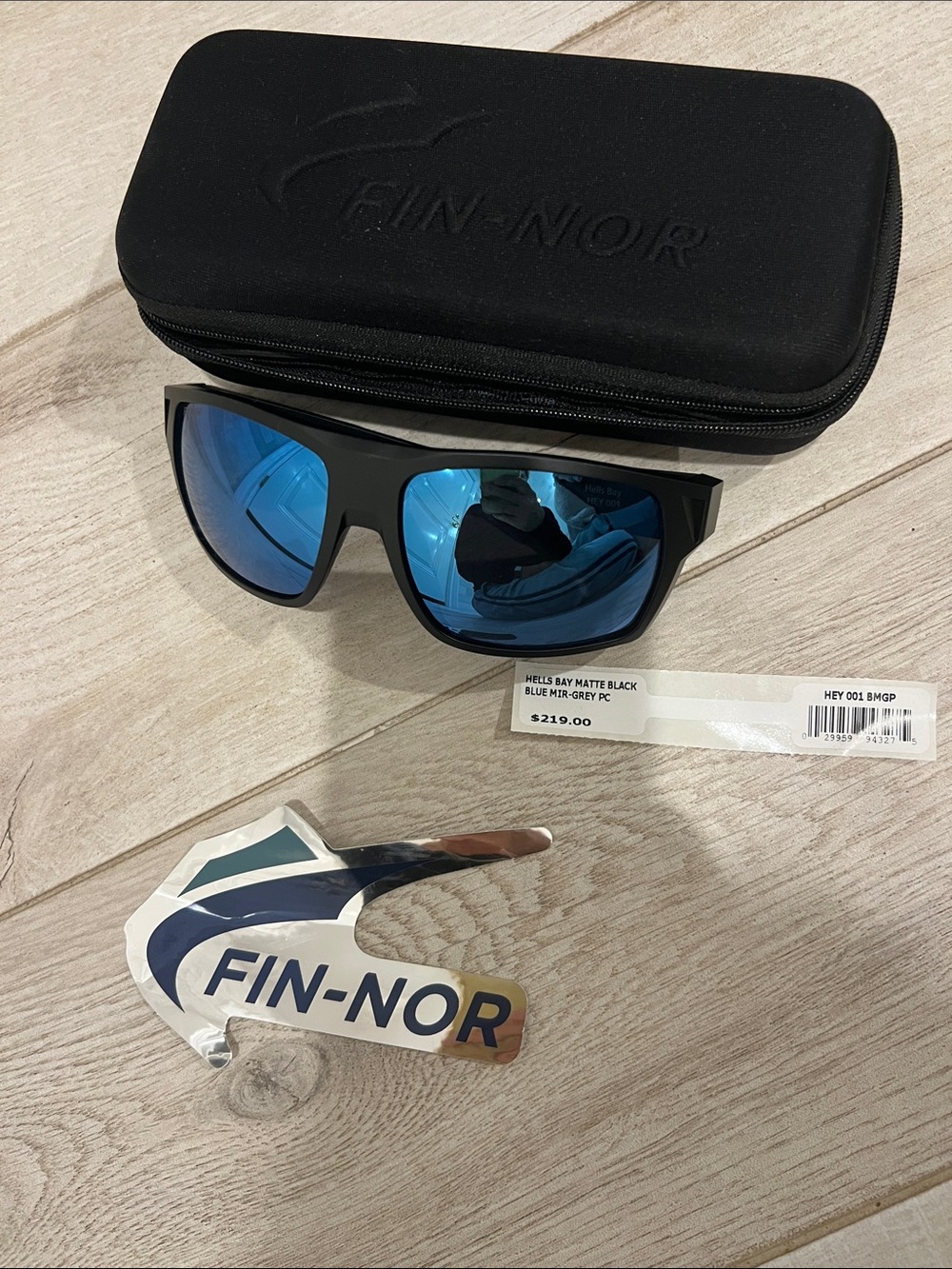 Men’s Fin-Nor Matte Black Sunglasses with Blue Mirror Lenses